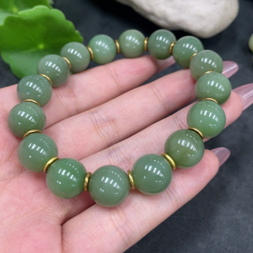 H33897961 Hetian Jade Bracelet Approx.11.7mm Total Weight Approx.44.5g Non-Gold