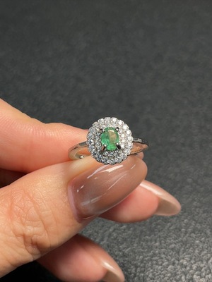 C31575825 Emerald Mounted Ring, Non-Gold Setting, Adjustable, Total Weight Approx. 2.00g, Clarity Enhanced