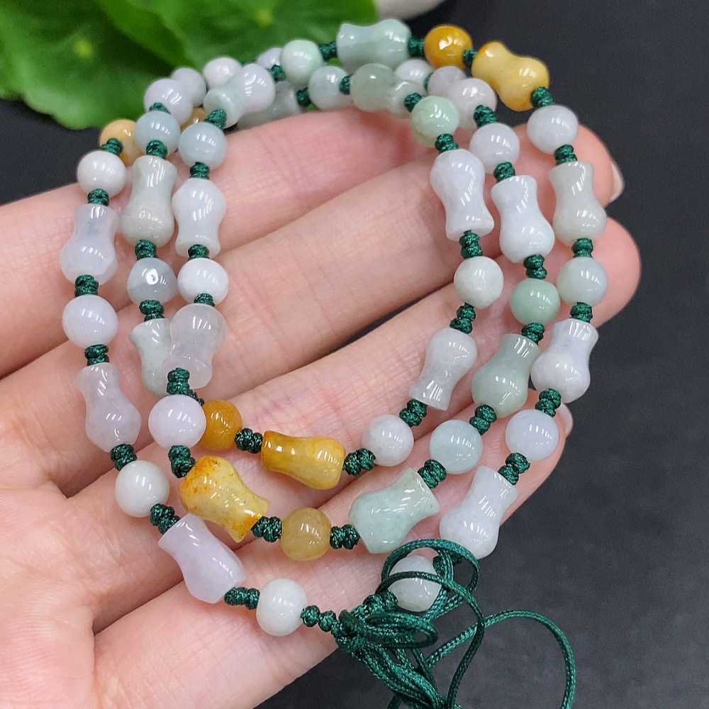 F34022667 Jadeite Bead Necklace Total Weight Approx. 22.8g Yellow Beads Not Jadeite
