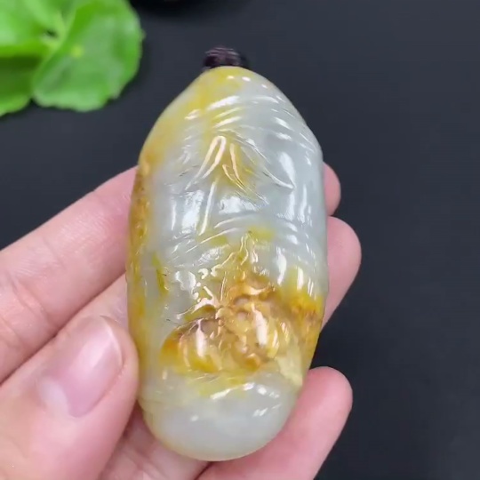 H27106090 Hetian Jade Pendant - Bamboo Section, Undetermined Skin Color Origin, Contains Other Mineral Components, Chain Not Hetian Jade, Total Weight Approximately (Including Chain) 51g