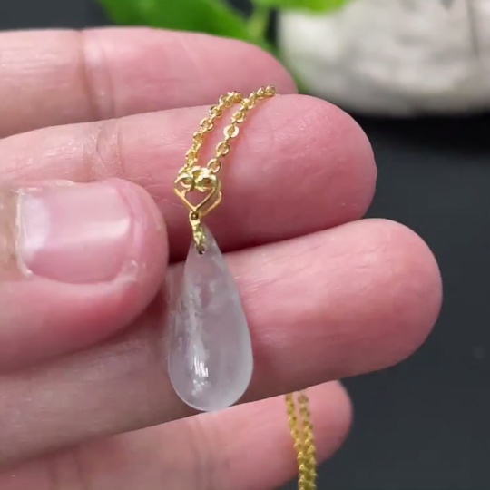 F34999298 Jadeite Waterdrop Pendant with 18K Gold Bail, Non-Gold Chain Excluded, Item Weight Approx. 0.5g