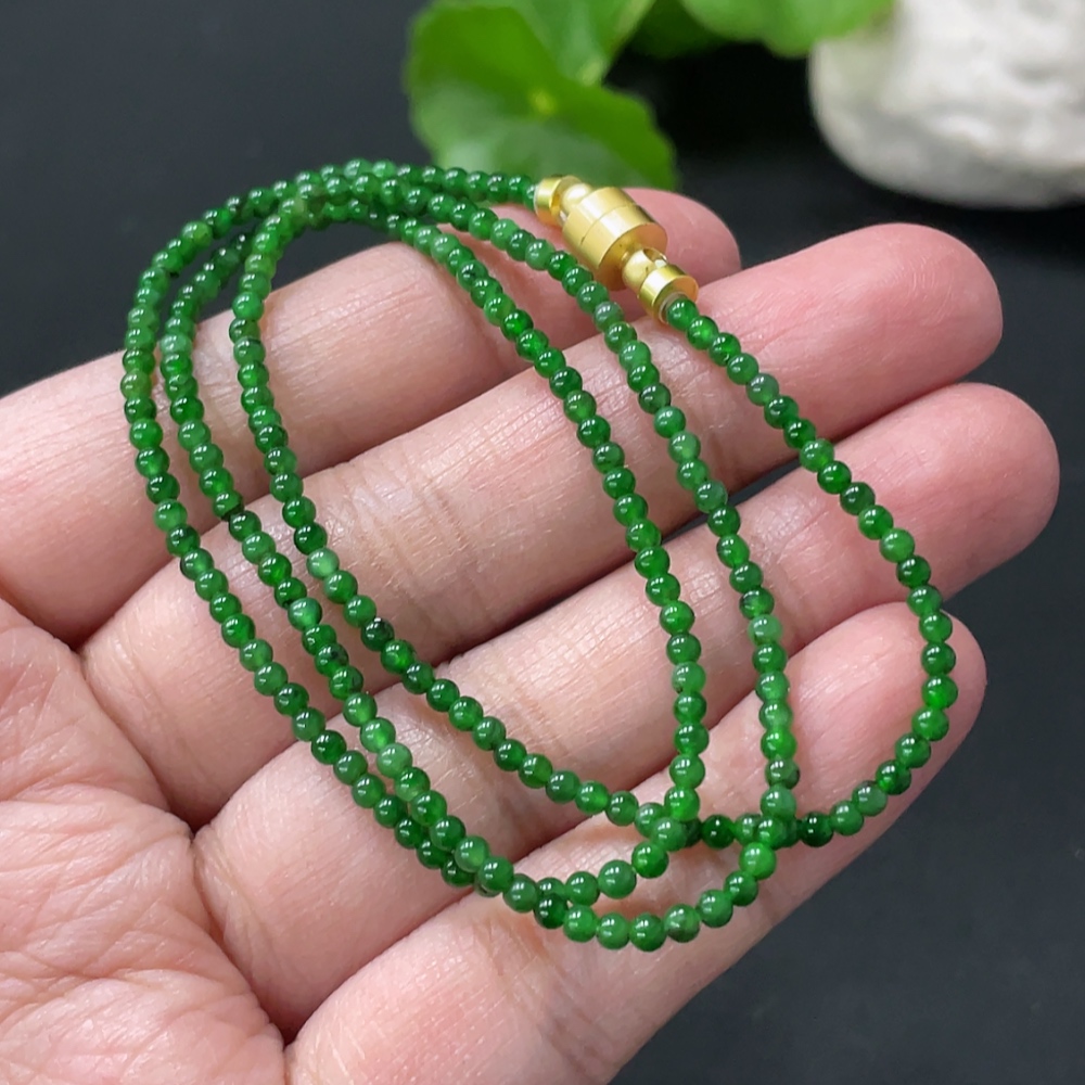 F34018023 Jadeite Bead Necklace Card 2.5mm Approx. Non-Gold Total Weight Approx. 5.74g Including Other Mineral Components