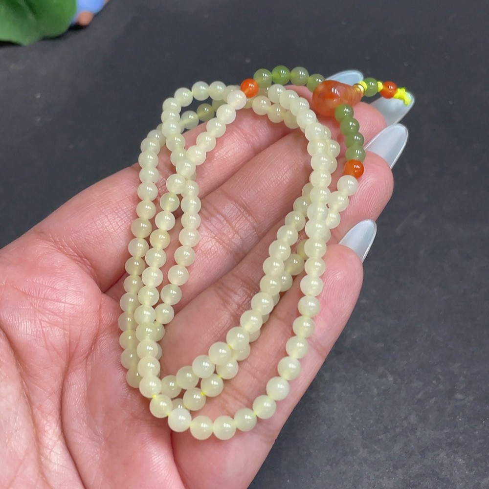 H31574985 Hetian Jade Bead Necklace, Approx. 4mm, Total Weight About 16.3g, Accessories Not Hetian Jade