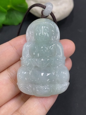 F35126230 Jadeite Guanyin Pendant Total Weight Including Rope Approx. 20.1g (Matching Beads Non-Grade A)