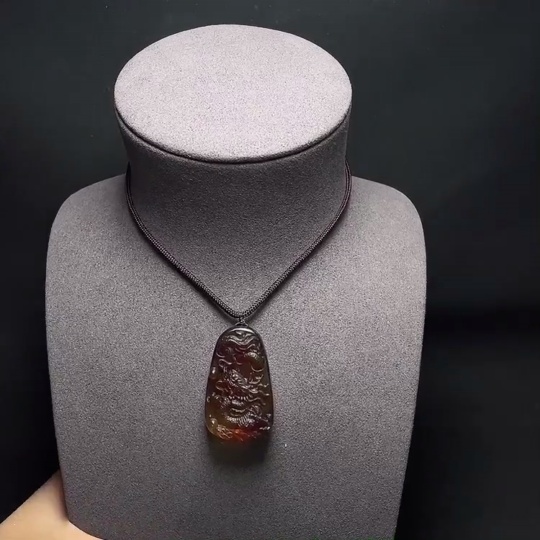 C33843621 Amber Beeswax Pendant with Rope, Total Weight Approx. 10.4g