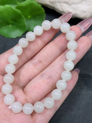 H33925689 Hetian Jade Bead Bracelet, Approx. 8mm, Total Weight About 17.6g