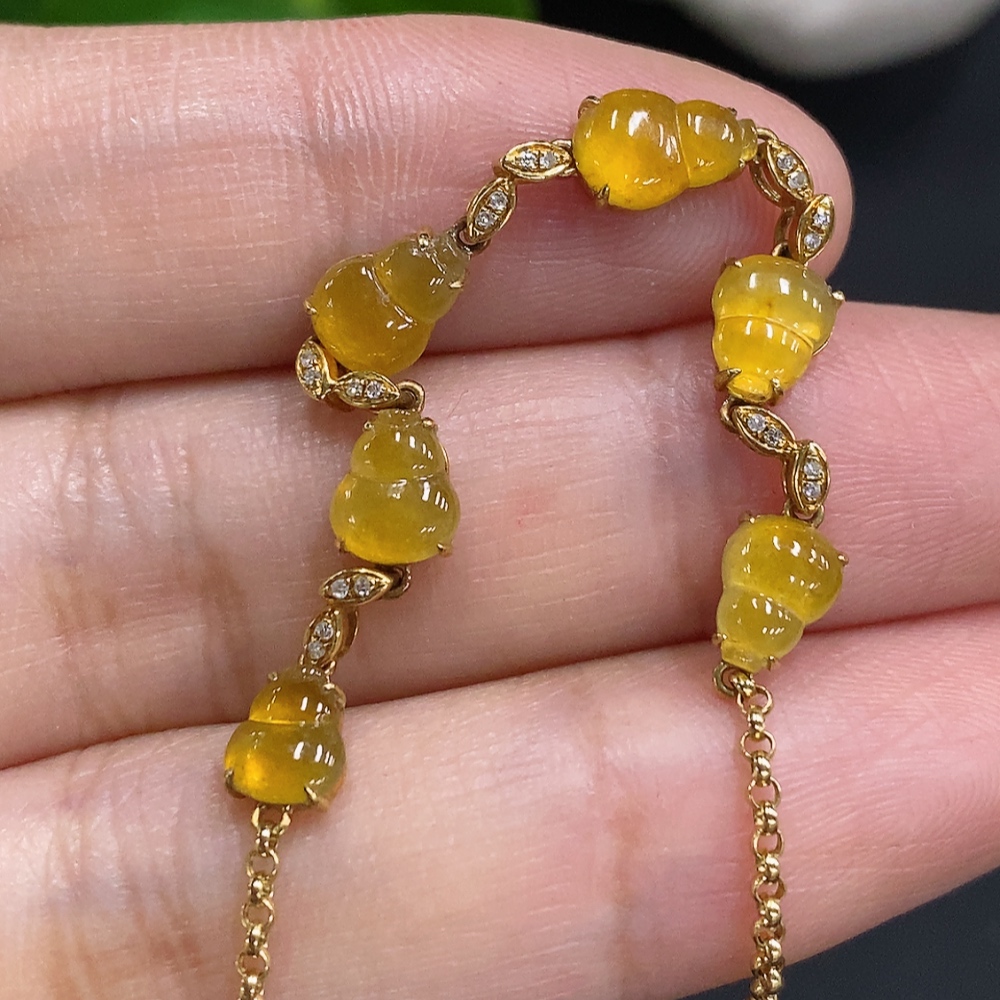 F27136142 Jadeite Gourd Inlaid Bracelet 18K Gold Total Weight Approx. 3.2g (Color Origin Undetermined)