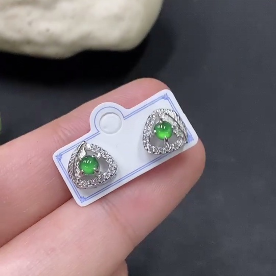 F29322510 Jadeite inlaid earrings, total weight approx. 1.7g (non-gold inlaid)