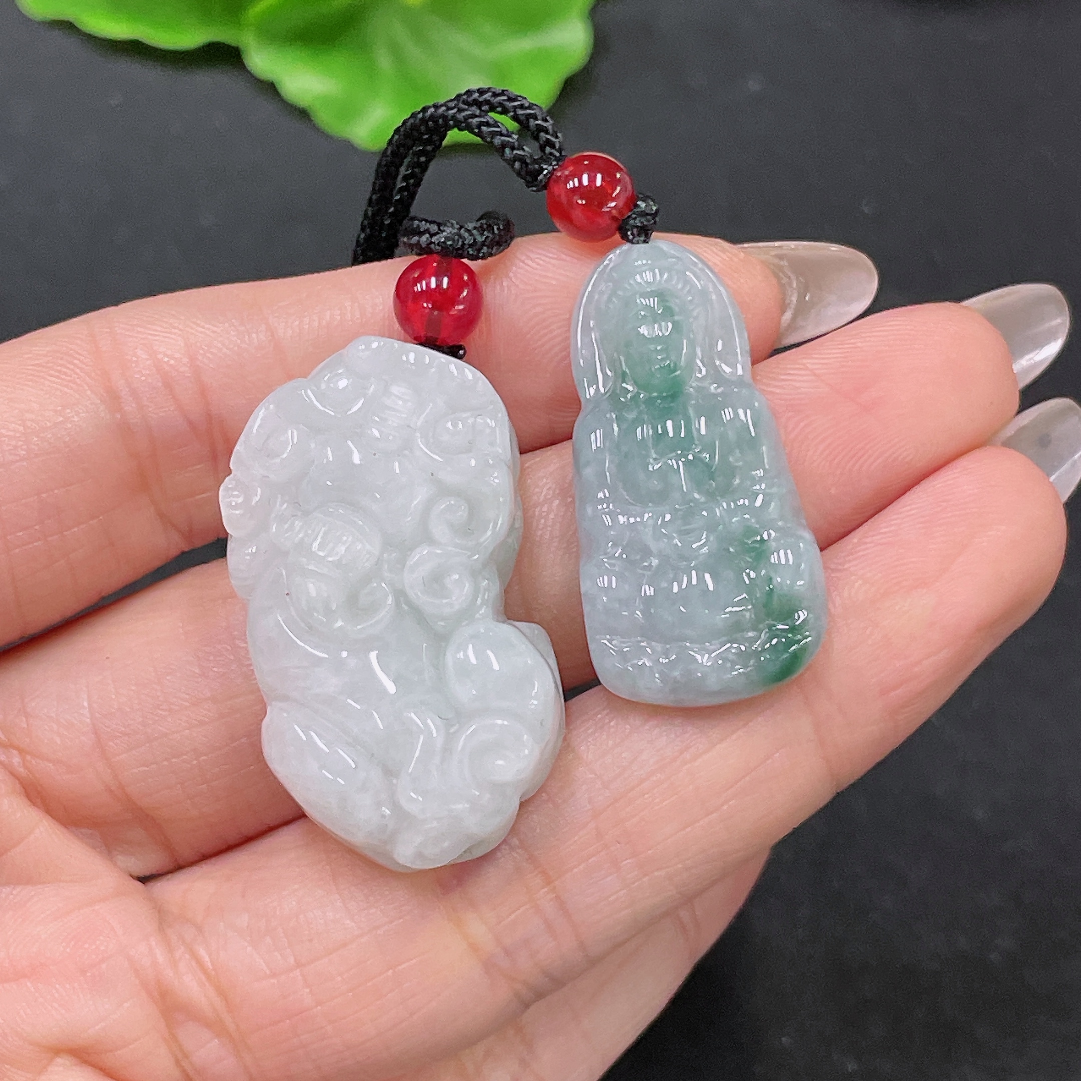 F35105391 Jadeite Pendant Guanyin + Pixiu Sell as a Lot with Non-Grade A Beads