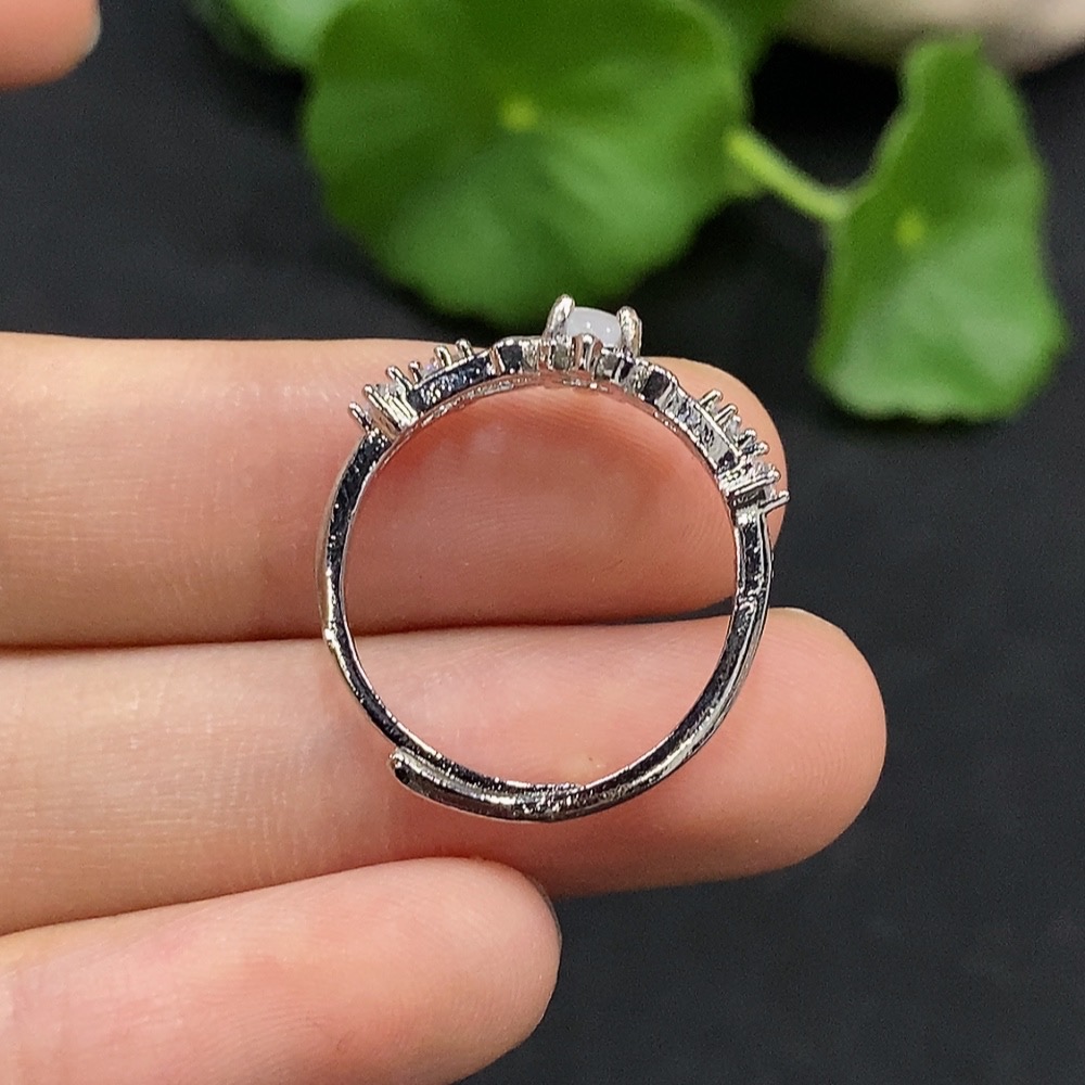 F30548664 Jadeite Cabochon Solitaire Ring, Non-Gold Setting, Adjustable, Total Weight Approx. 1.67g