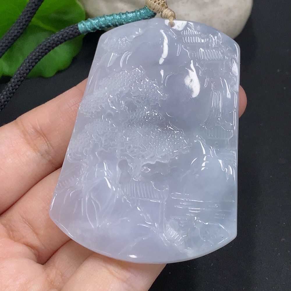 F35105904 Jadeite Landscape Pendant Hanging Ornament Total Weight Approx. 47.5g (Including Rope Weight)