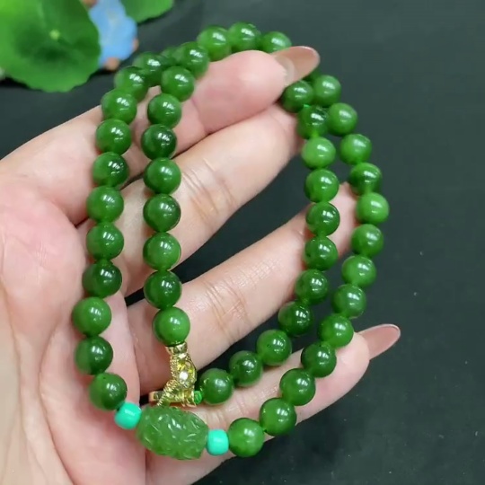 H34055022 Hetian Jade Jasper Bead Necklace, approx. 7.7mm, total weight approx. 45.2g, non-gold