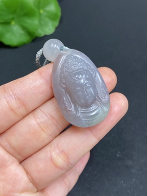 H33844858 Purple Green Agate Pendant Guanyin