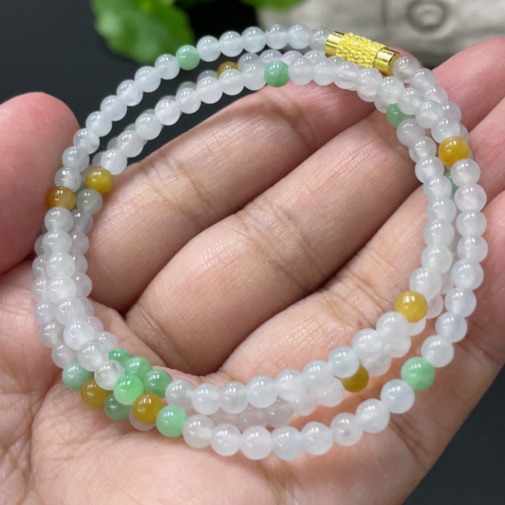 F35080799 Jadeite Beaded Necklace Approx. 3.8mm Non-Gold Clasp Total Weight About 13.6g