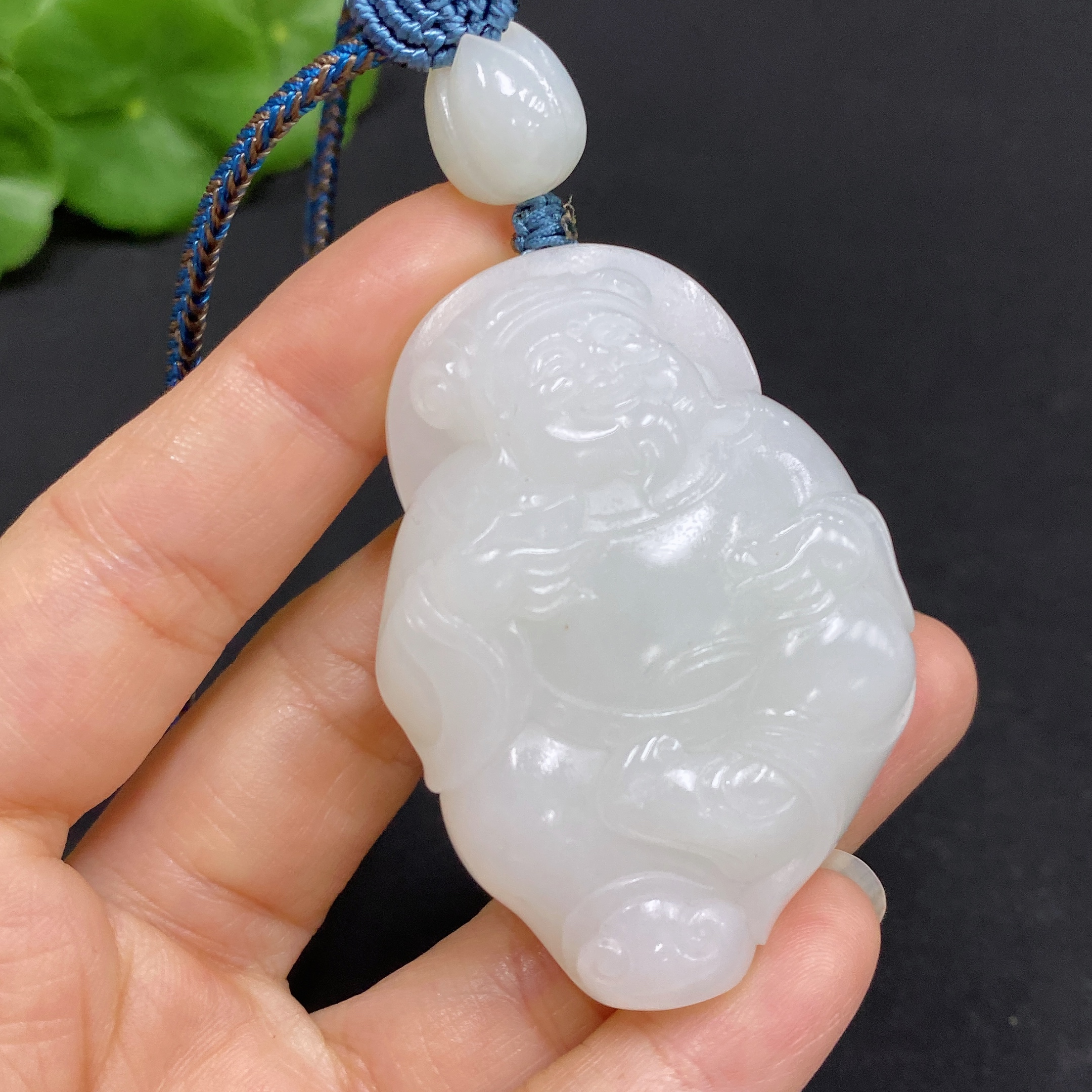 H31601937 Hetian Jade Pendant    God of Wealth    Total Weight (including rope): 48.8g