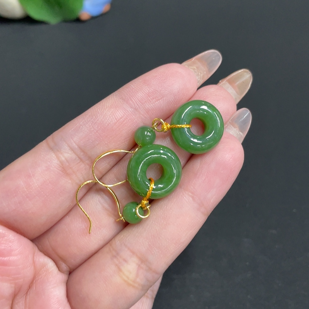 H32780628 Hetian Jade Inlaid Earrings Doughnut