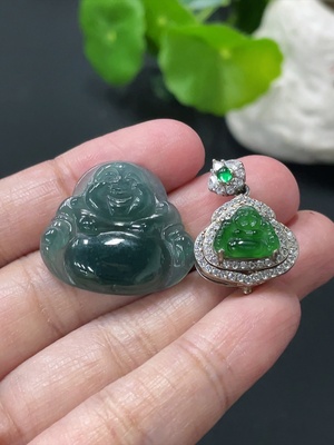 F34978747 Jadeite inlaid pendant Buddha, non-gold inlaid, with non-A grade stones