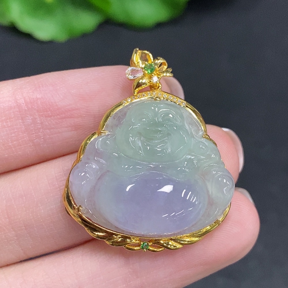 F34002844 Jadeite Buddha Pendant 18k Gold Total Weight Approx. 6g With Diamond Accents (Minimum Side Stones Only)