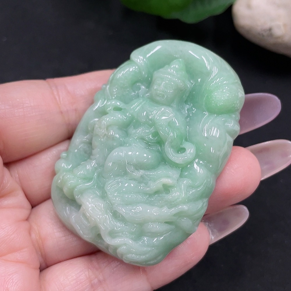 F35128124 Jadeite Dragon-Riding Guanyin Pendant