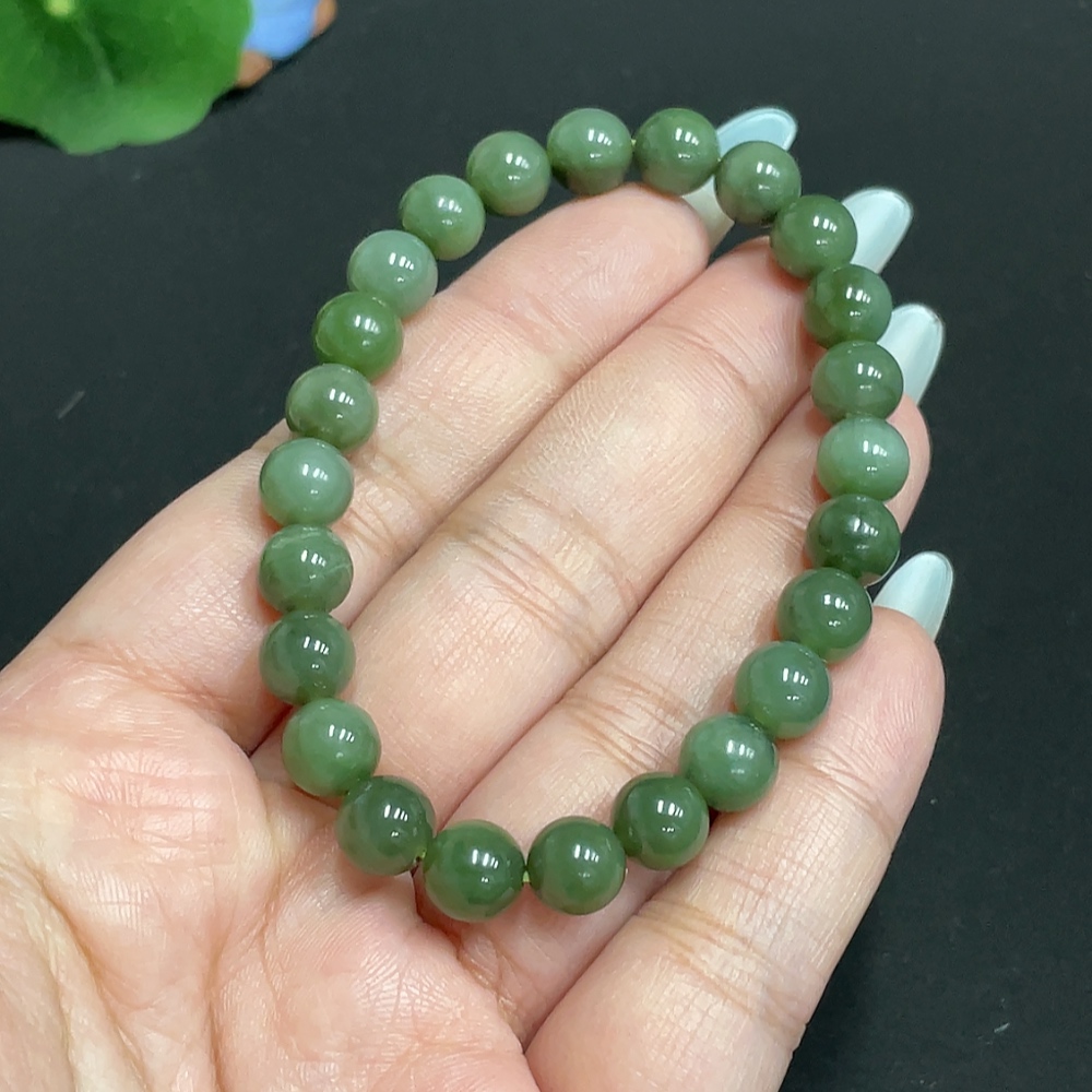 H31658639 Hetian Jade Bracelet, Approx. 7.5 mm Beads, Total Weight Approx. 18g