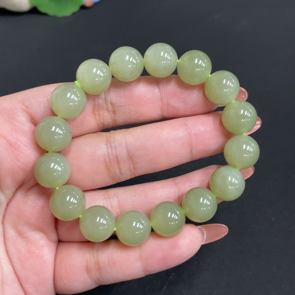 H35101262 Hetian Jade Bracelet, Approx. 11.8 mm Beads, Total Weight About 43g