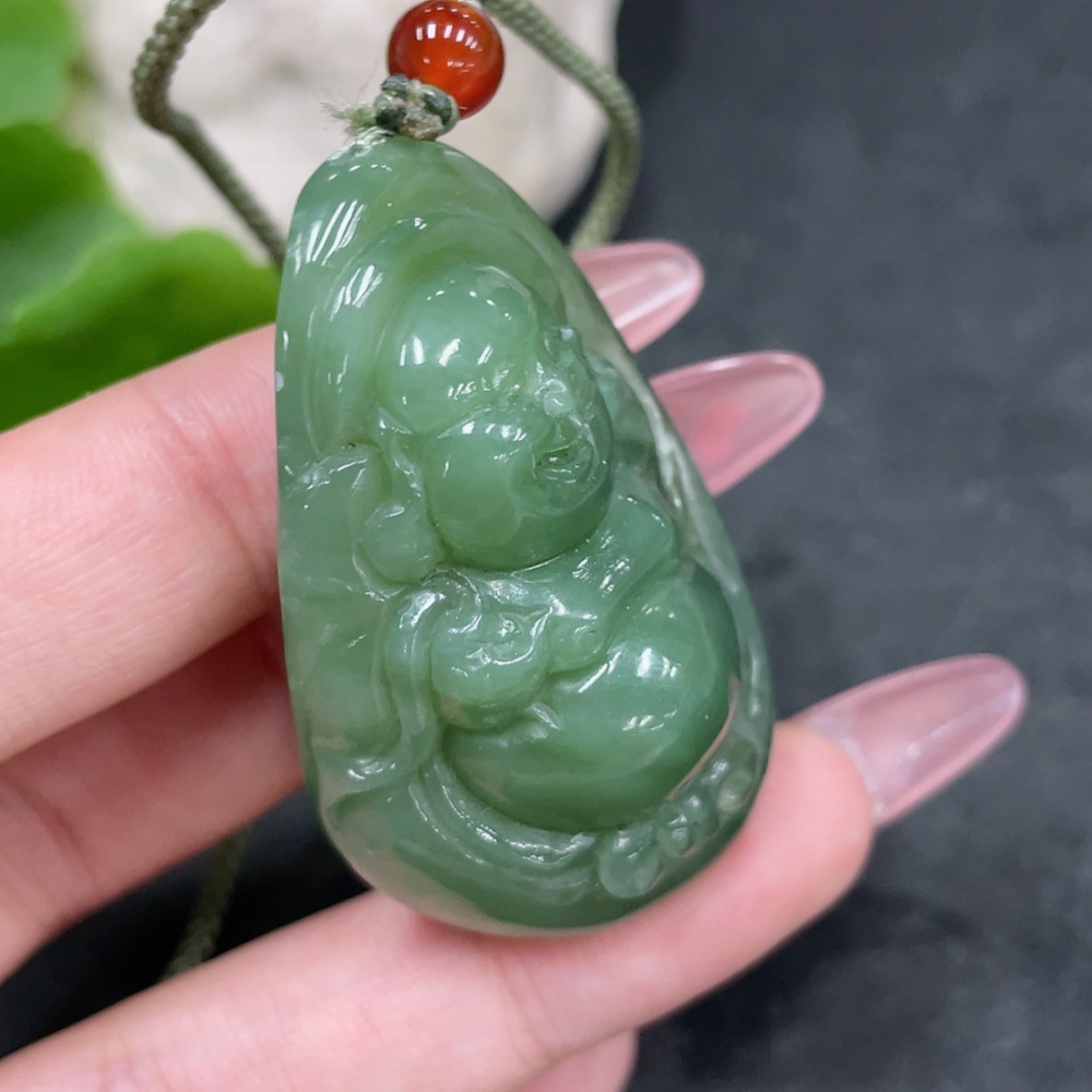 H33925184 Hetian Jade Pendant    Buddha    Total weight (including rope): 32.6g