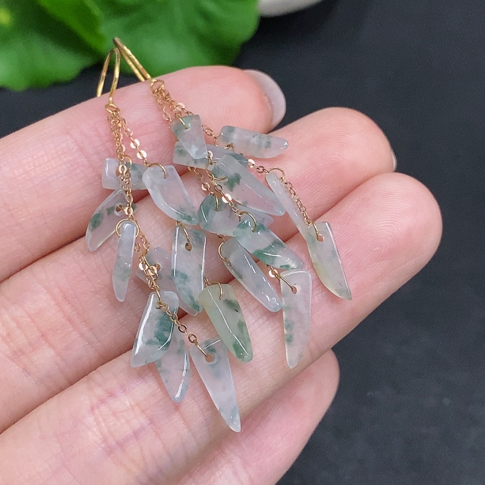 F34003066 Jadeite Inlaid Earrings Suspected Gold-Plated Total Weight Approximately 3.1g