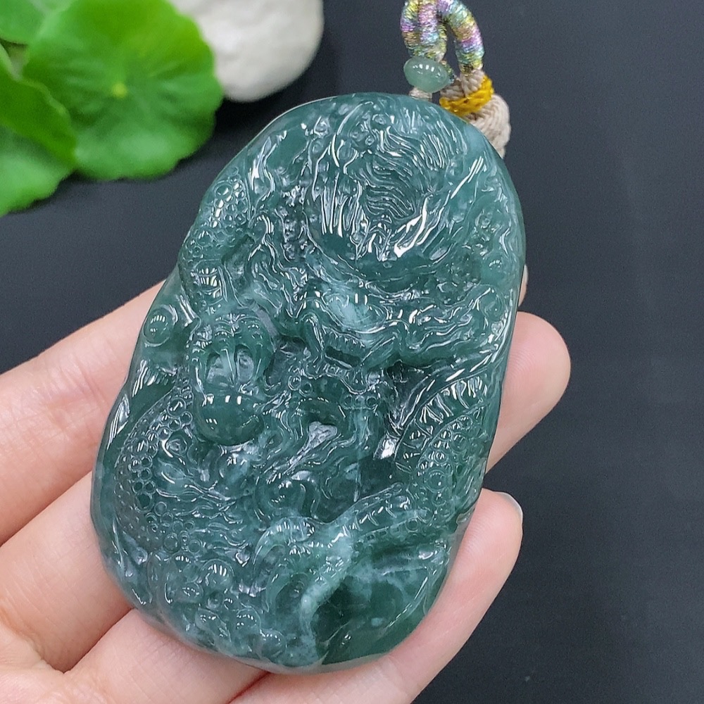 F28296027 JadeiteDragon Soaring Across the Seas Pendant