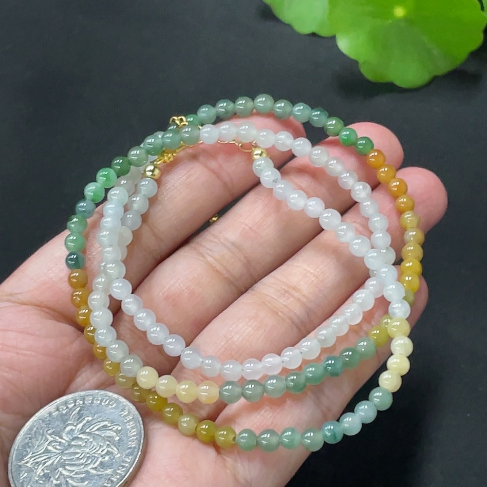 F20208019 Jadeite Beaded Necklace Approx. 3.9mm Card Yellow Beads Color Origin Undetermined Non-Gold Rope Clasp Total Weight 13.942g