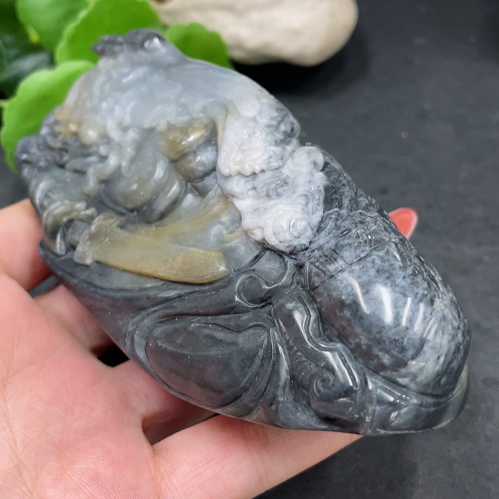 H34016756 Hetian Jade Ornament - Zhong Kui, Total Weight: Approx. 412.8g, Undetermined Skin Color Origin, Contains Other Mineral Components