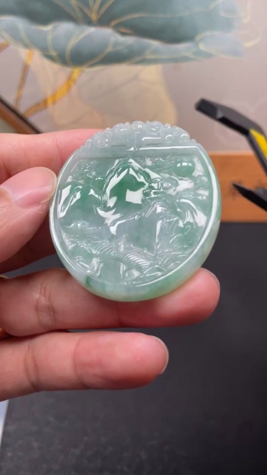 F33888261 Jadeite Landscape Pendant Total Weight Approx. 33.85g