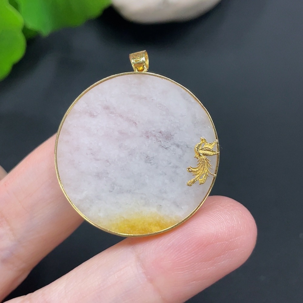 F23572443 Jadeite Inlaid Pendant 18K Gold Total Weight Approx. 4.3g