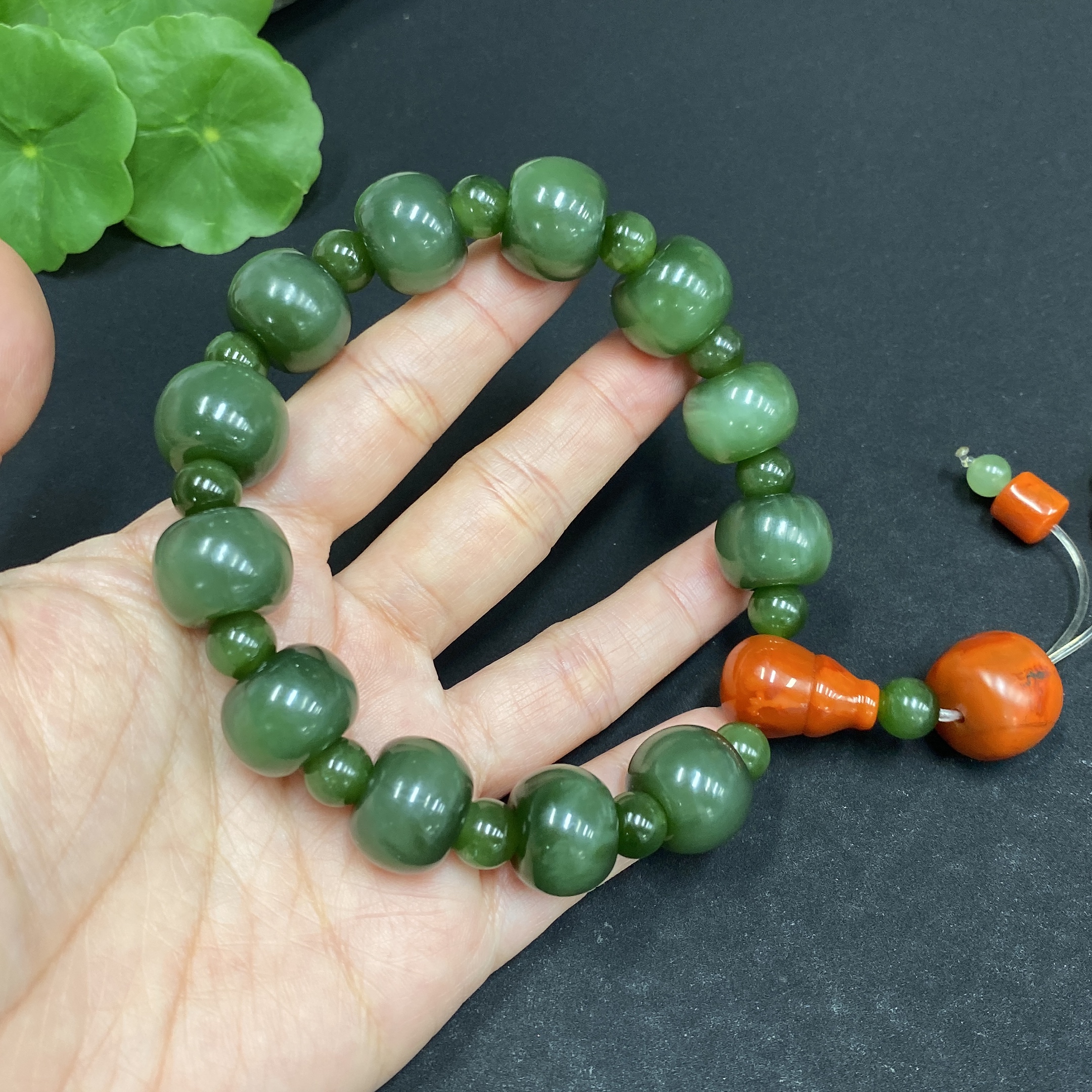 H33859085 Hetian Jade Bracelet 15/7.2mm Approx. Total Weight About 90.3g with Southern Red Agate