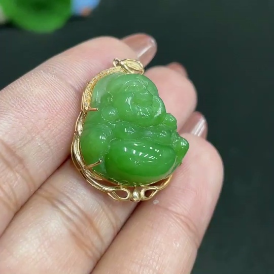 H34054436 Hetian Jade Inlaid Pendant, Buddha, Non-Diamond, 18k, Total Weight Approx. 5.9g