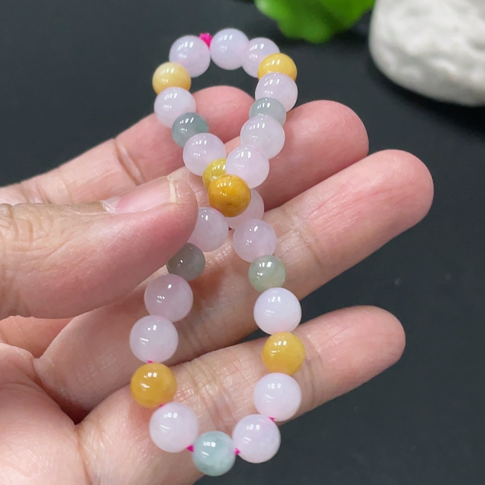 F34979087 Jadeite Bracelet Approx. 6.7mm Beads Total Weight Approx. 12.8g Yellow Beads Color Origin Undetermined