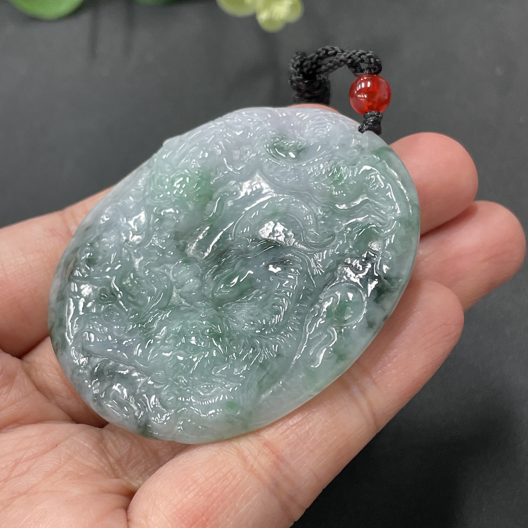 F09163374 Jadeite Leaping Dragon and Tiger Pendant