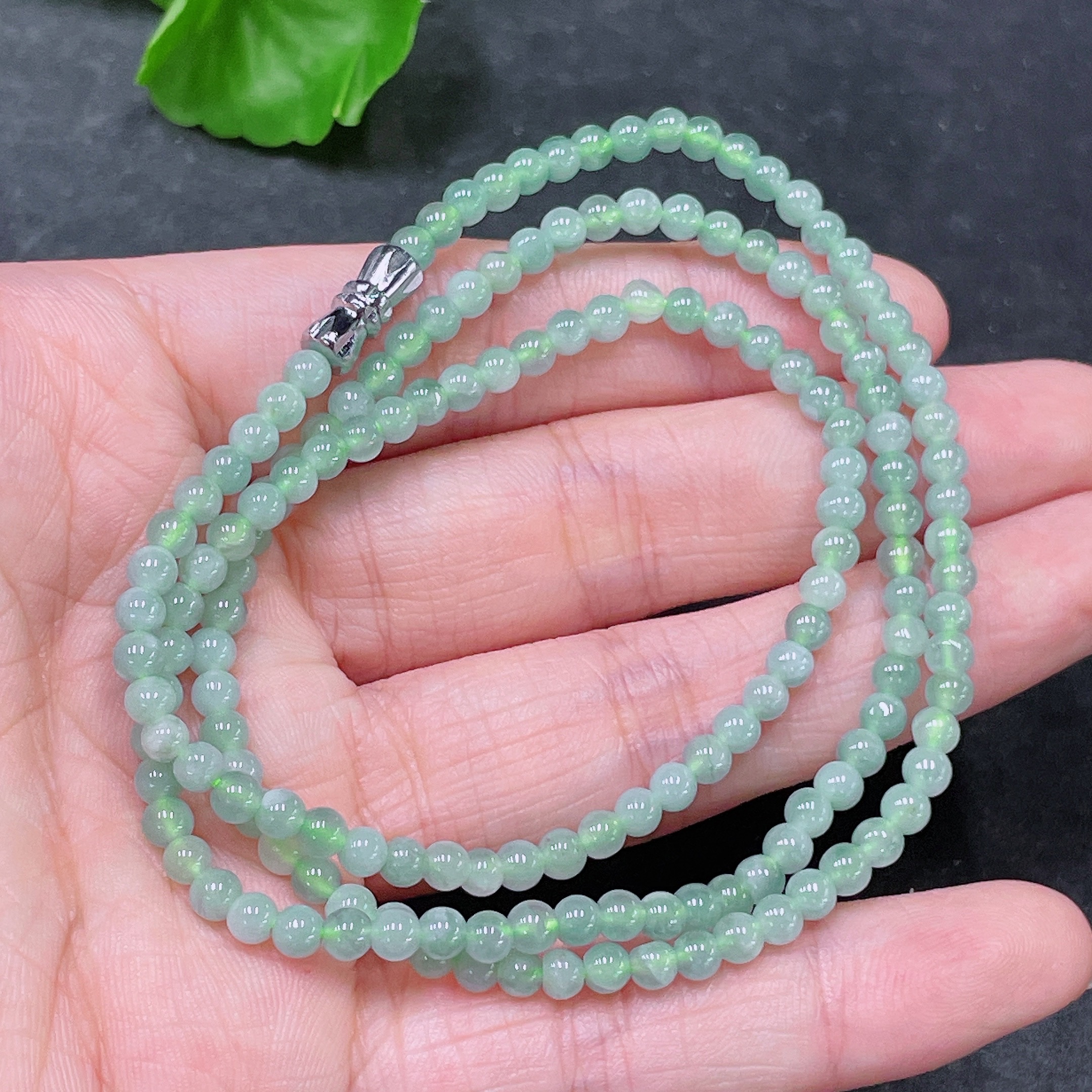 F33839295 Jadeite Bead Necklace Approx. 3.8mm Non-Gold-Set Total Weight Approx. 14.36g