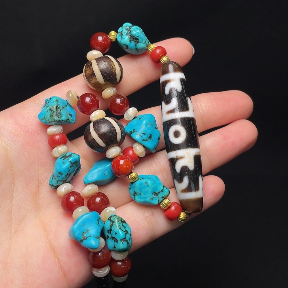 W33937465 Dzi bead pendant, total weight approximately 52.3g, size about 57.9mm