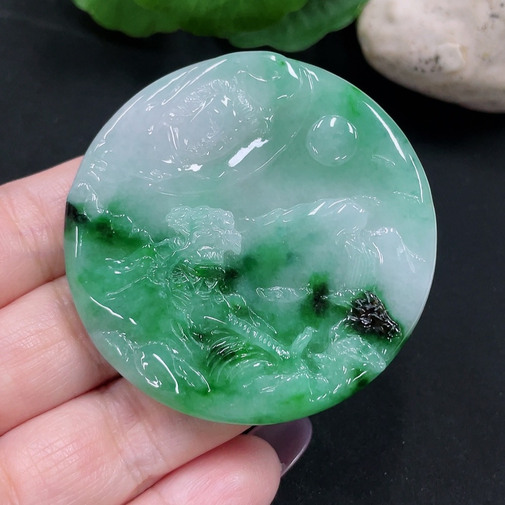 F34982781 Jadeite Landscape Pendant Total Weight Approx. 34g (Including Other Mineral Components)