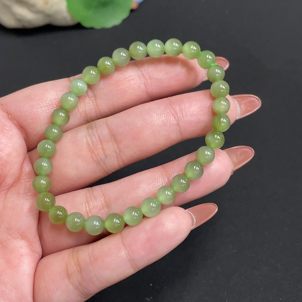 H34074575 Hetian Jade Jasper Bead Bracelet, Approx. 5.9 mm, Total Weight Approx. 10.6g