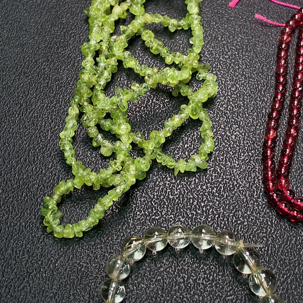 C34038574 Garnet Bead Strand + Peridot Bead Strand + Crystal Bracelet with Pearl