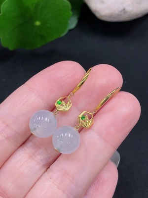 F29361179 Jadeite Inlaid Earrings, Pair, Approx. 9.8mm, 18K Gold, Total Weight Approx. 3.7g