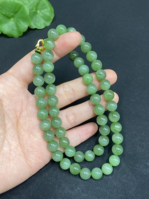 H32796392 Hetian Jade Bead Necklace Approx. 7.8mm Non-Gold-Inlaid Total Weight Approx. 47.3g