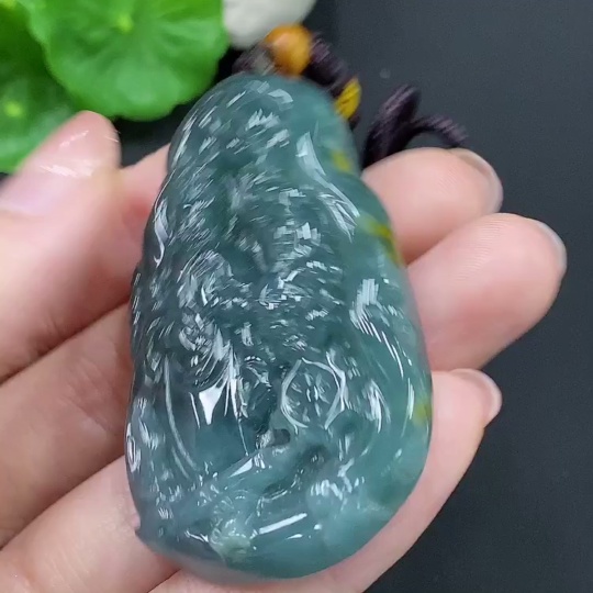 F28240911 Jadeite Manjushri Pendant (Total Weight with Cord Approx. 34.7g)