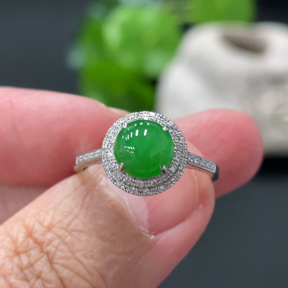F34018362 Jadeite Cabochon Inlaid Ring 18K Gold Setting Size 14 Total Weight Approx. 1.5g