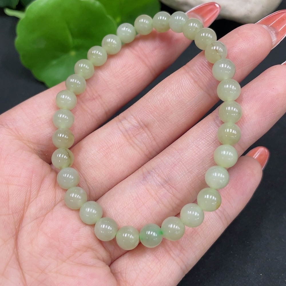 H34017618 Hetian Jade Beaded Bracelet, Approx. 6mm, Total Weight About 10.1g