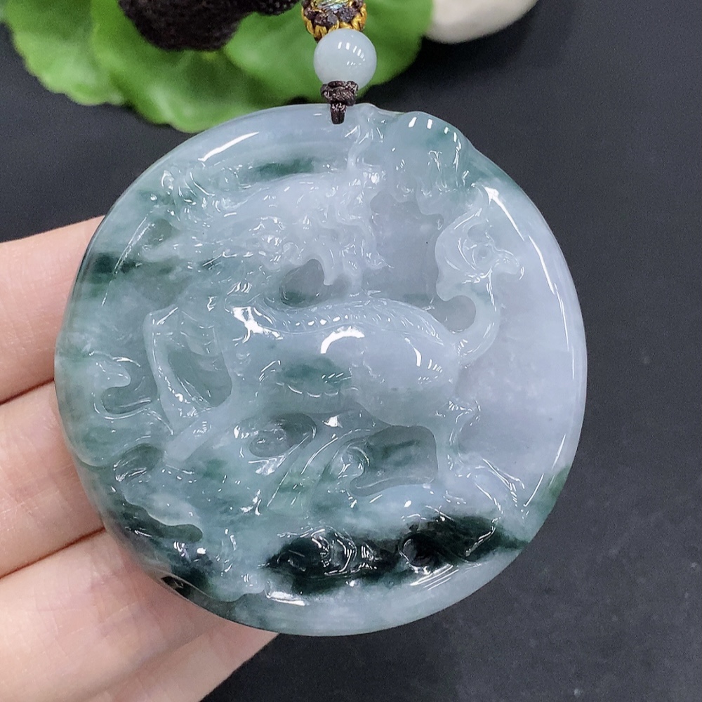 F31688345 Jadeite Kylin Pendant Total Weight Approx. 61.5g (Including Rope Weight)