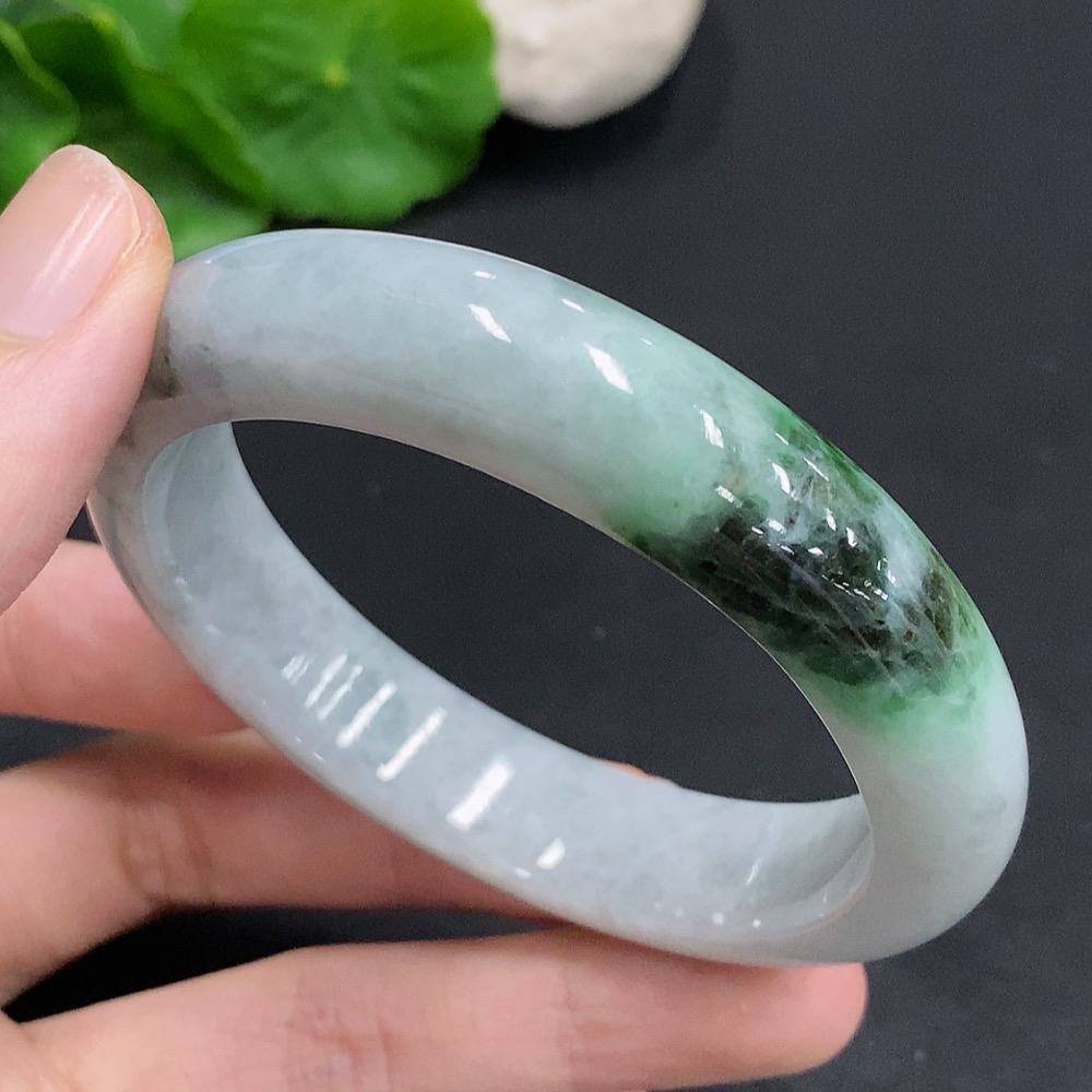 F30458487 Jadeite Round Bangle, Total Weight Approx. 61.3g, Size 57, Containing Other Minerals