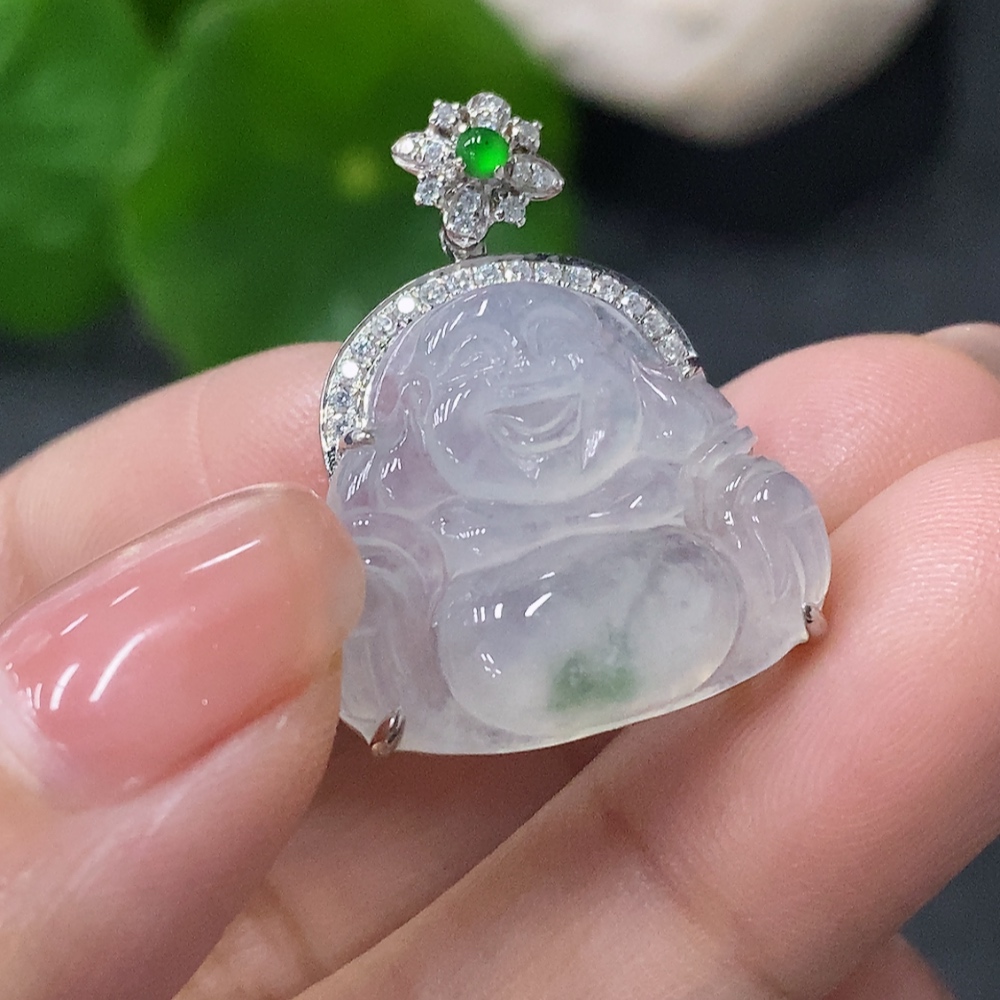 F34042651 Jadeite Inlaid Buddha Pendant 18k Total Weight Approx. 3.72g