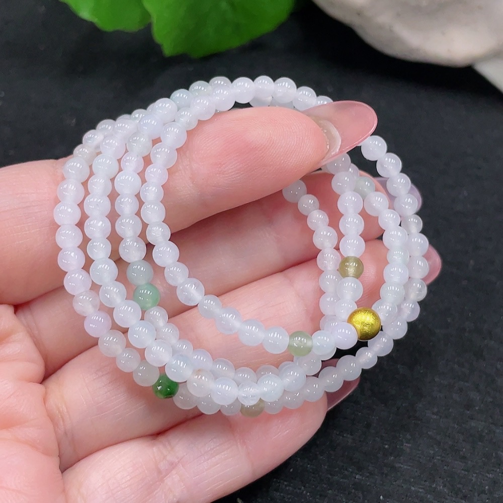 F33826783 Jadeite Beaded Necklace Approx. 3.8mm Non-Gold-Inlaid Total Weight Approx. 13.48g